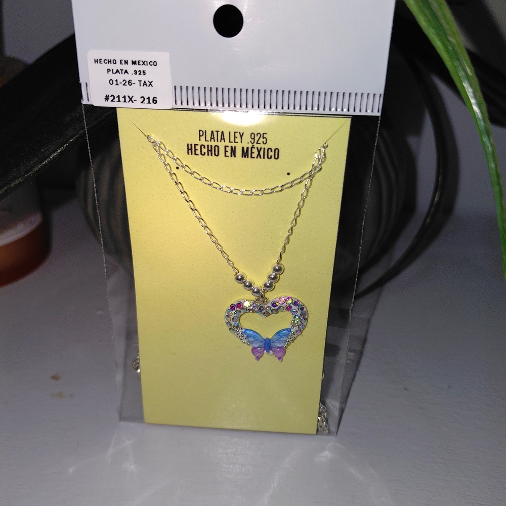 Sterling Silver Heart Necklace with Multicolor Accents